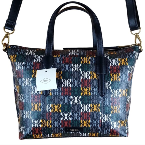 FOSSIL Skylar Satchel Multi-colored Geometric Pattern Crossbody Bag - Picture 1 of 6